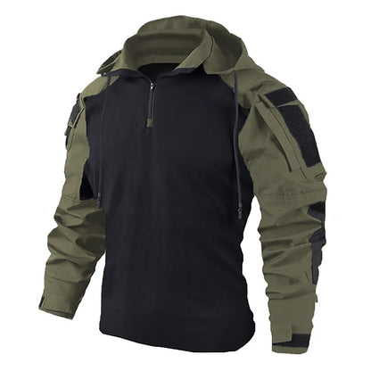 Men's Long Sleeve Tactical Camo Shirt - Breathable, Quick-Dry Hooded T-Shirt for Paintball and Outdoor Activities