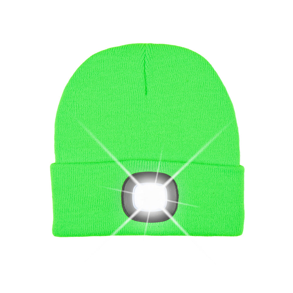 Luminous Knitted Wool Hat with USB Charging LED Light for Night Running in Autumn and Winter