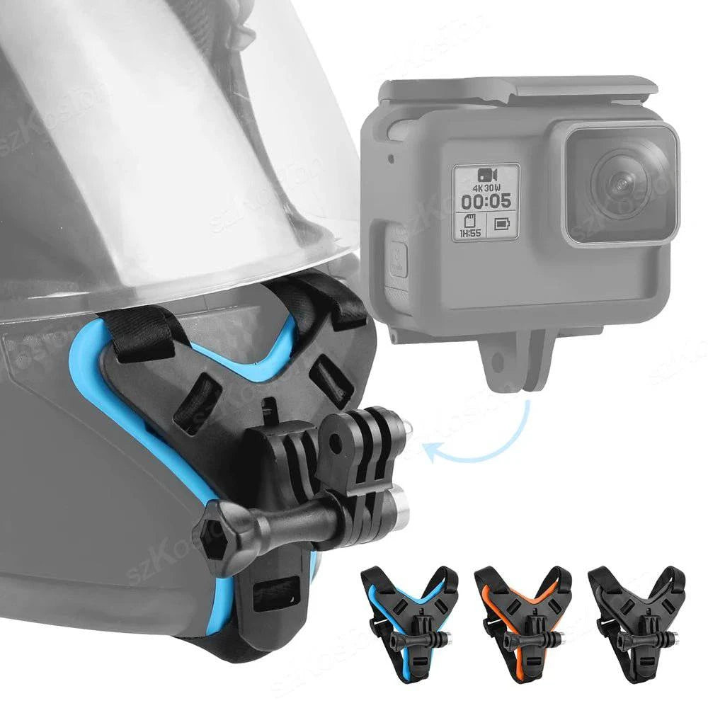 Motorcycle Helmet Chin Mount for Action Cameras - Anti-Slip Holder Compatible with GoPro & Insta360 X3 - Inside The Bars