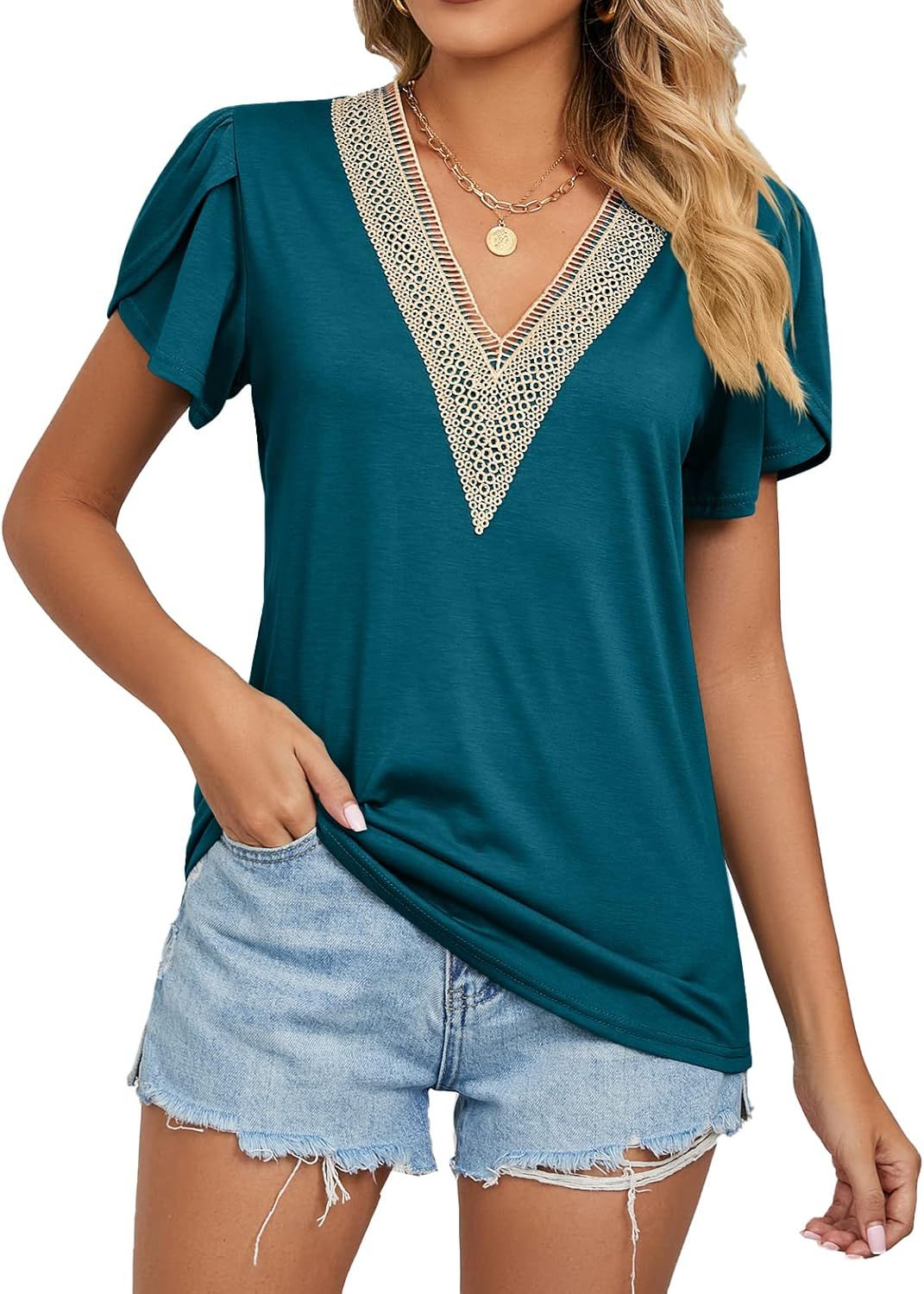 Cap Sleeve Summer Tops for Women Trendy Floral Print V Neck - Inside The Bars