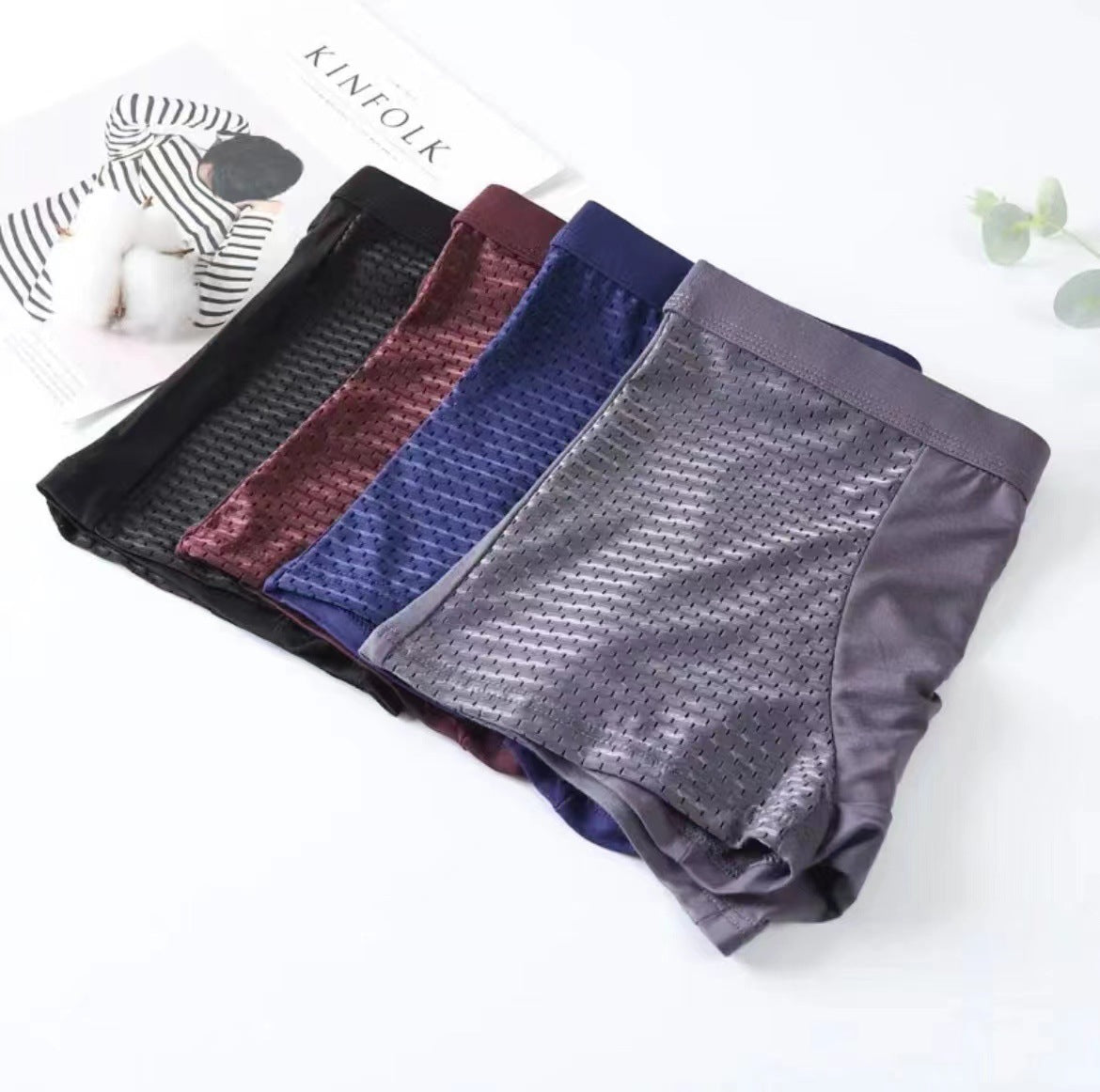 Men's High Elastic Ice Silk Mesh Boxer Briefs - Breathable and Comfortable Underwear