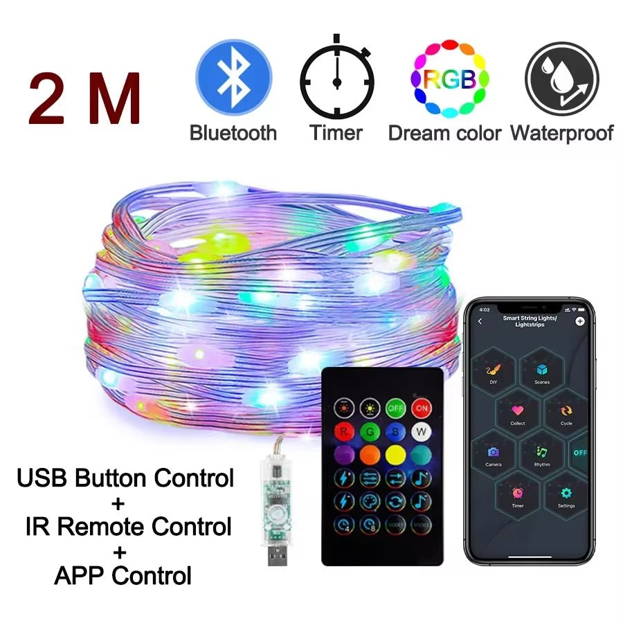 Bluetooth RGB LED Fairy Lights with Dreamcolor Effect - Waterproof Smart String Lights for Christmas and Parties - Inside The Bars