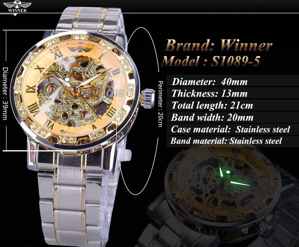 Fashion Casual Classic Popular Skeleton Rhinestone Manual Mechanical Watch Identity Status - Inside The Bars