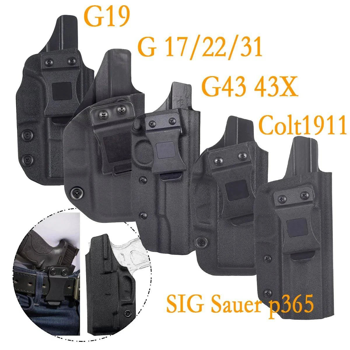 Inside Waistband Concealed Carry Holster for Glock 17, 19, 43X, Jericho 941, Taurus G2C, and SIG Sauer P365 with Belt Clip - Inside The Bars