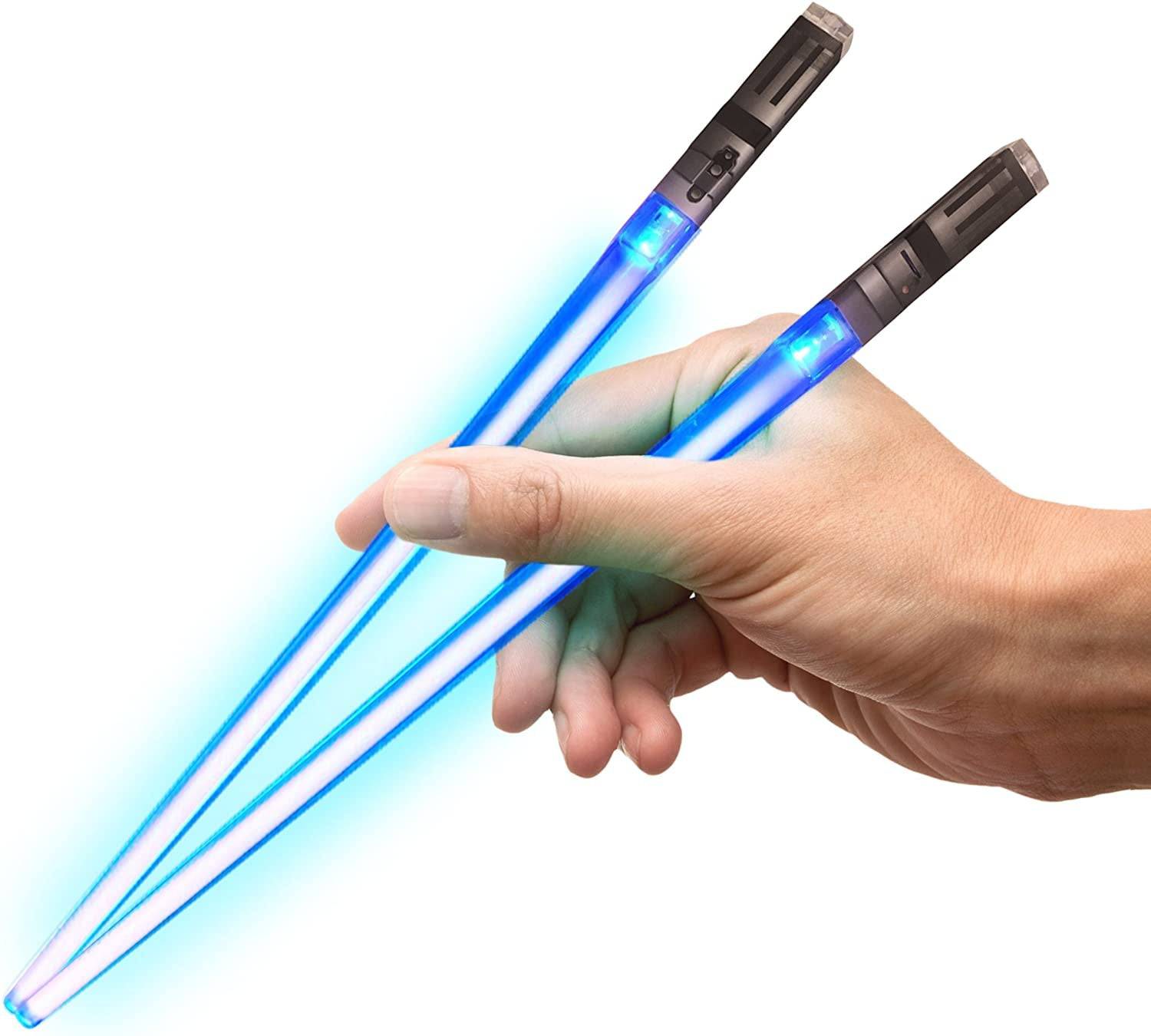 LED Lightsaber Chopsticks - Star Wars Inspired Glowing Sushi Utensils - Reusable Blue Light-Up Chopstick Set - Inside The Bars