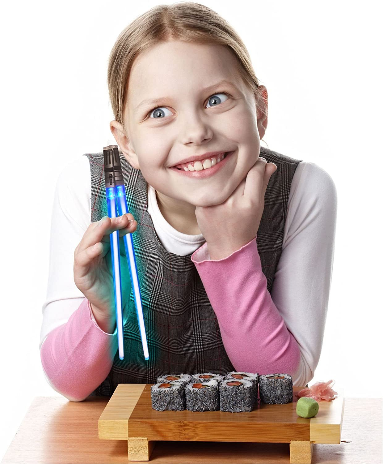 LED Lightsaber Chopsticks - Star Wars Inspired Glowing Sushi Utensils - Reusable Blue Light-Up Chopstick Set - Inside The Bars