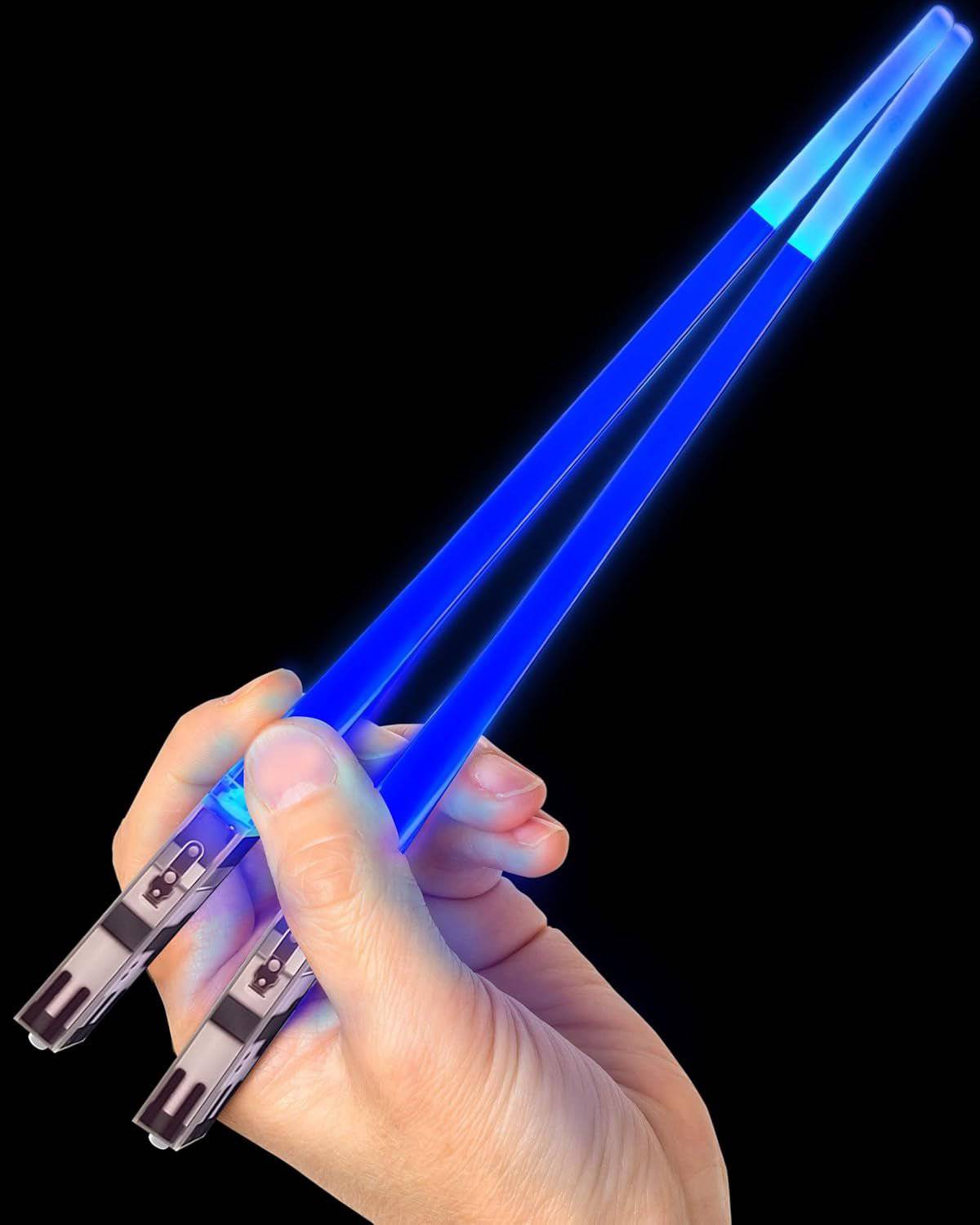 LED Lightsaber Chopsticks - Star Wars Inspired Glowing Sushi Utensils - Reusable Blue Light-Up Chopstick Set - Inside The Bars