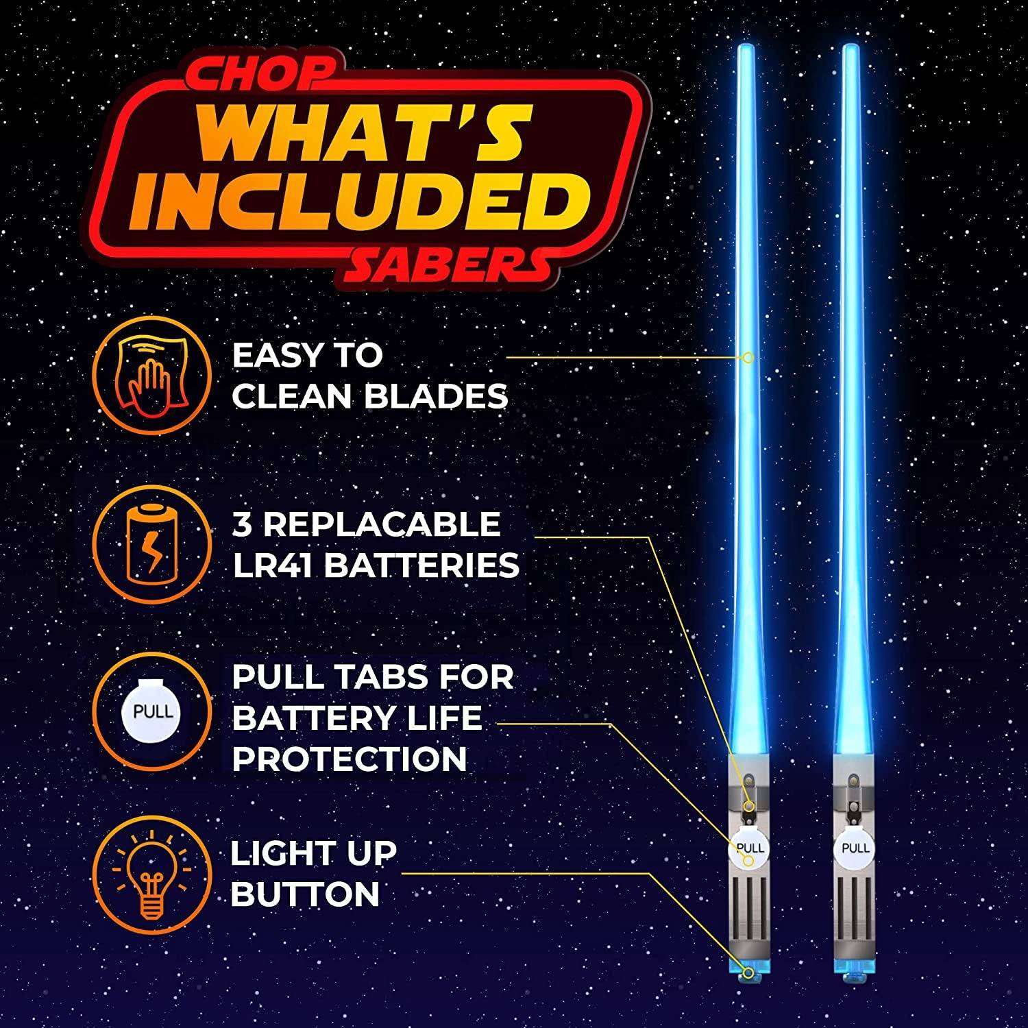 LED Lightsaber Chopsticks - Star Wars Inspired Glowing Sushi Utensils - Reusable Blue Light-Up Chopstick Set - Inside The Bars