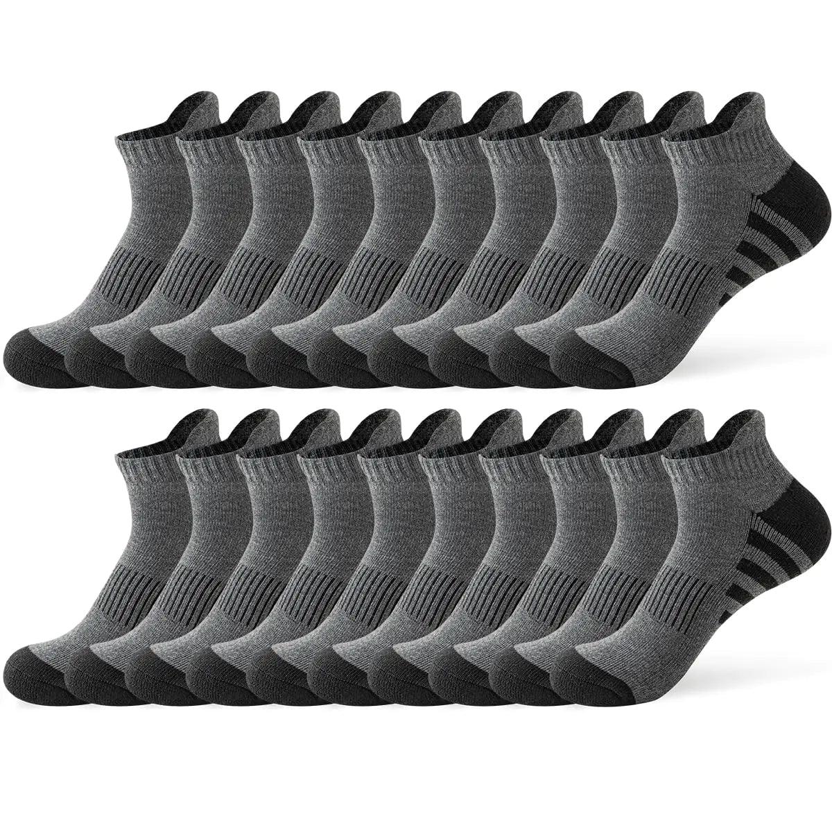 Men's 10 - Pack Breathable Low Cut Ankle Running Socks - Size 10 - 13, Grey - Inside The Bars