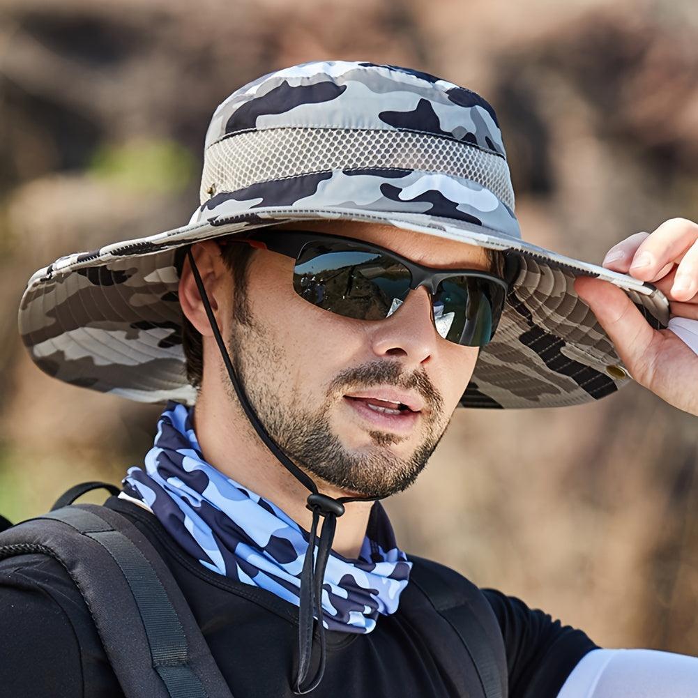 Mens Fishing Hat Wide Brim Sun Hat With Outdoor UV Protection Bucket Hat For Safari Beach Hiking Garden, Camouflage Style - Inside The Bars