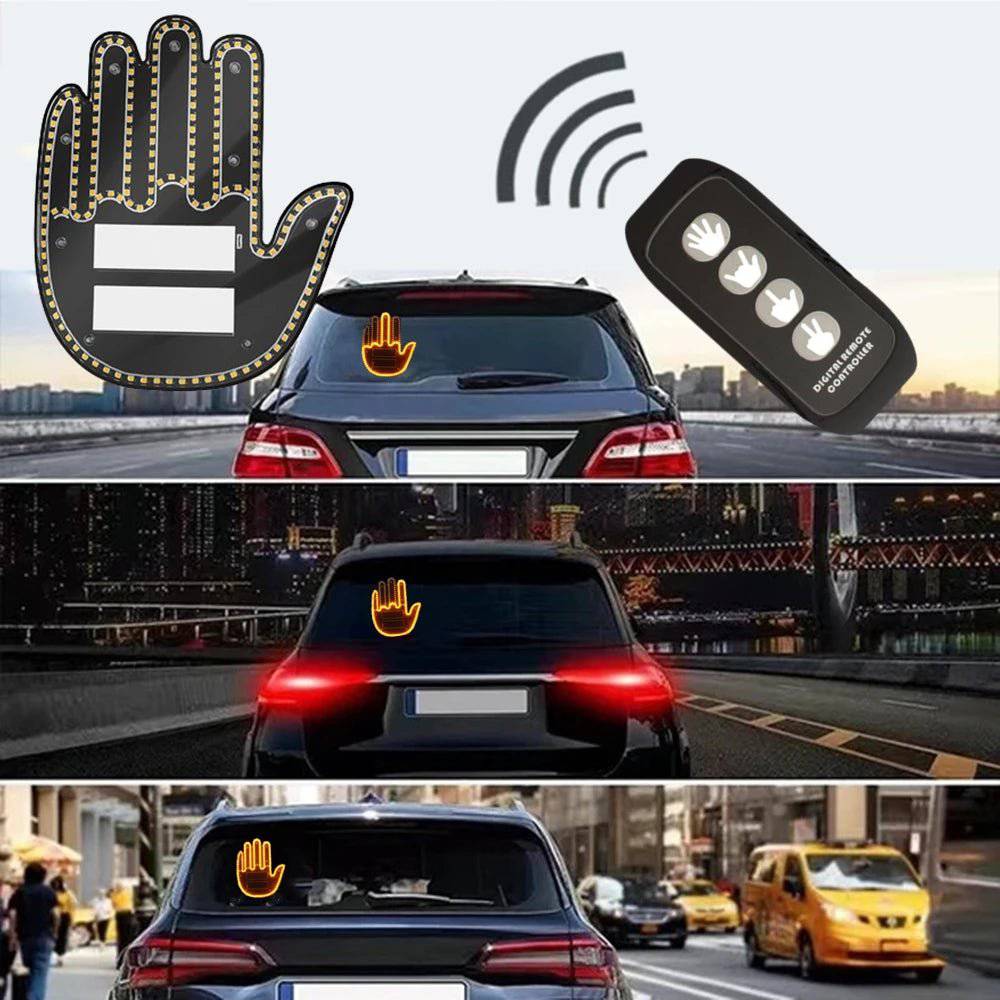 Middle Finger Car Light LED Car Hand LED Car Finger up Give the Love Bird Wave Road Rage Signs Car LED Sticker with Remote - Inside The Bars