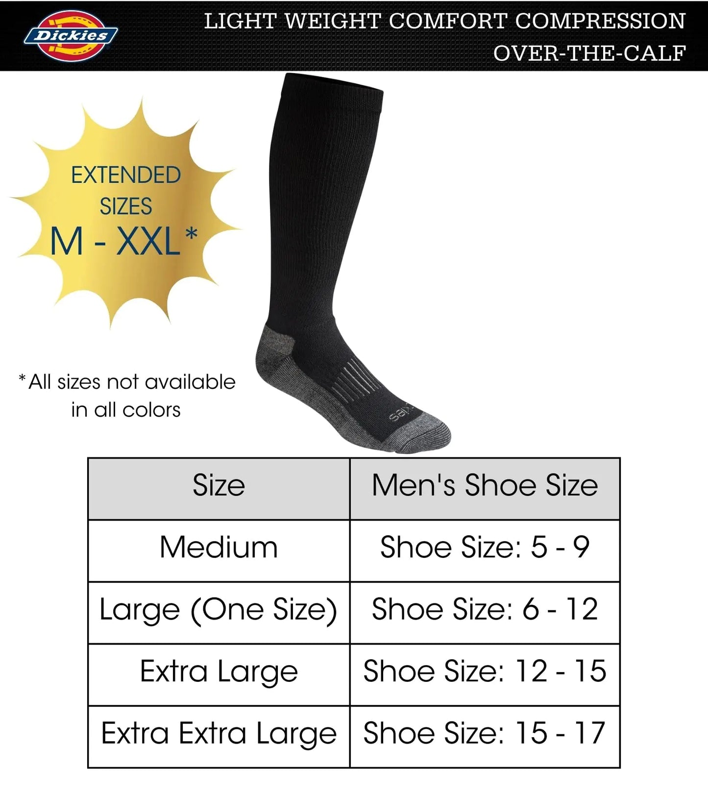 Men's light comfort compression over the calf socks Black with gray bottom