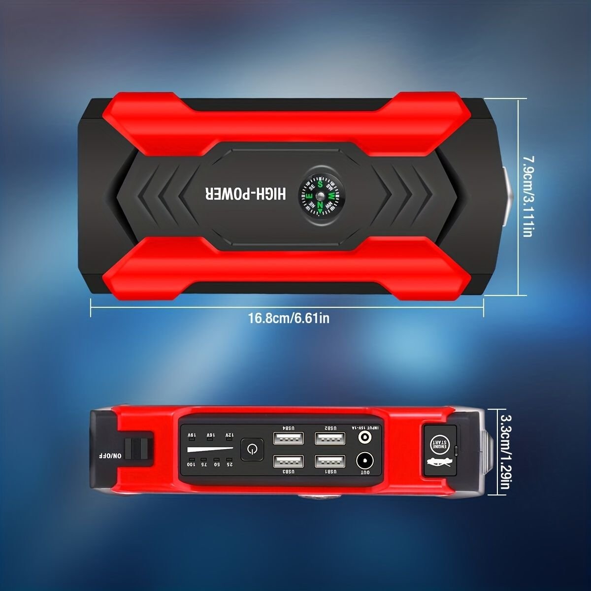 Portable Car Jump Starter 12V 200A 20000mAh Power Bank - Inside The Bars