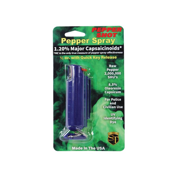 Compact Blue Pepper Spray with Hard Case and Quick Release Keychain - 1.2% MC 1/2 oz - Inside The Bars