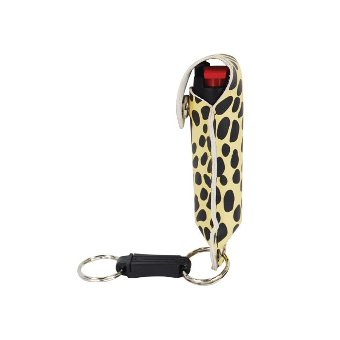 Cheetah Print 1.2% MC Pepper Spray with Leatherette Holster and Quick Release Keychain - Black/Yellow 1/2 oz - Inside The Bars