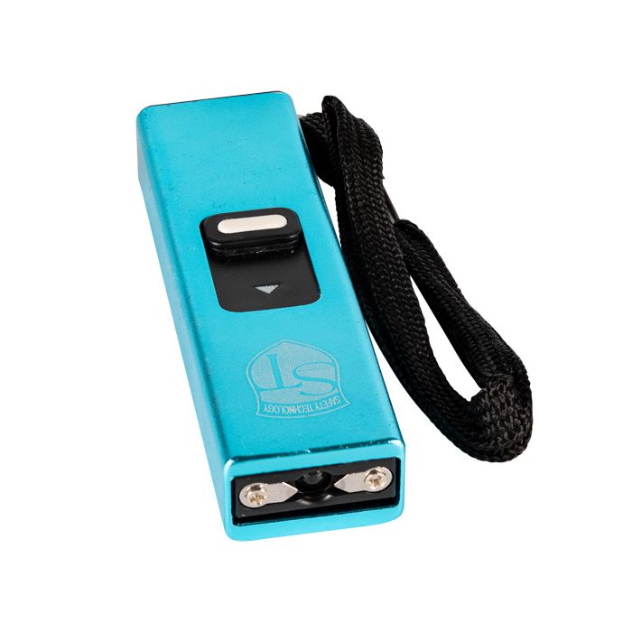 Compact 40 Million Volt Stun Gun Flashlight - Slim Design in Blue - Inside The Bars