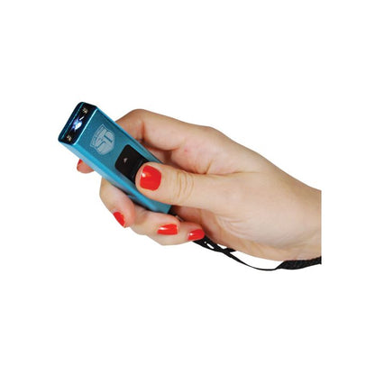 Compact 40 Million Volt Stun Gun Flashlight - Slim Design in Blue - Inside The Bars