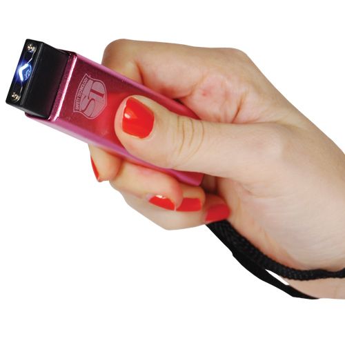 Compact 40 Million Volt Stun Gun Flashlight - Pink & Discreet Design - Inside The Bars