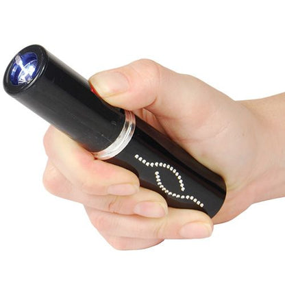 25 Million Volt Lipstick Stun Gun with Flashlight - Compact Self-Defense Device in Black - Inside The Bars