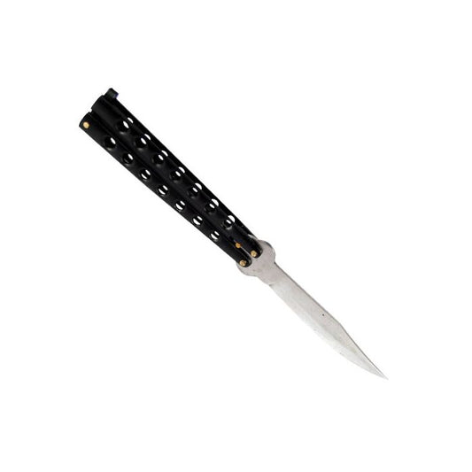 Black Tactical Butterfly Knife with Stainless Steel Blade - Inside The Bars