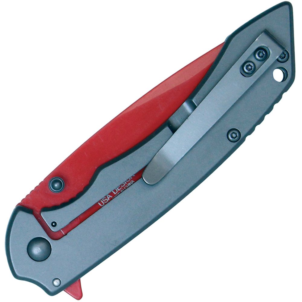 Assisted Open Folding Pocket Knife with Grey Handle and Green Blade - Inside The Bars