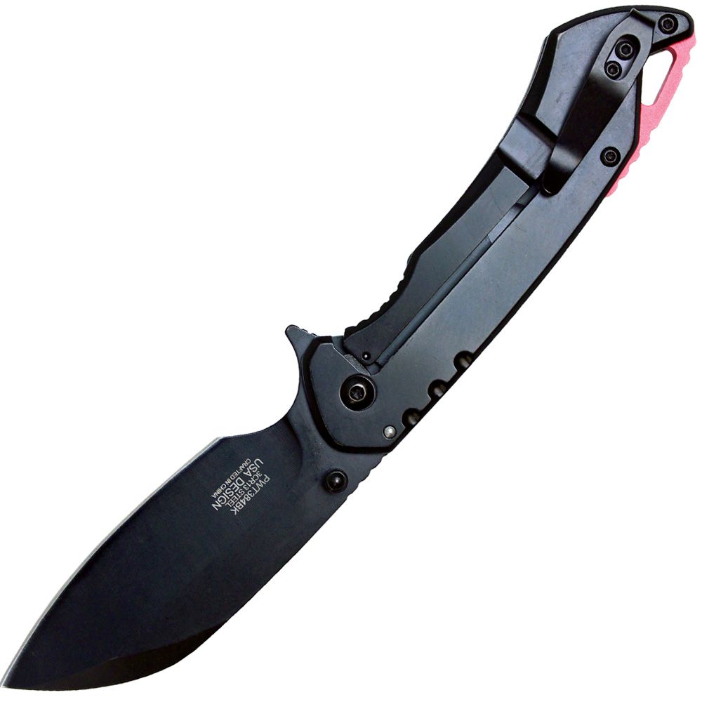 Black and Red Assisted Opening Folding Pocket Knife - Inside The Bars