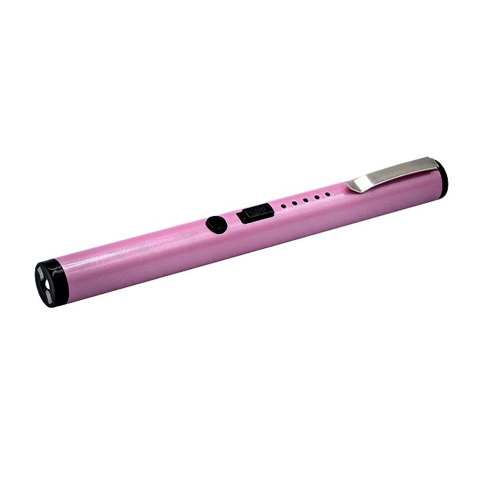 Pink 40 Million Volt Pocket Stun Gun Flashlight with Battery Indicator and Clip - Inside The Bars