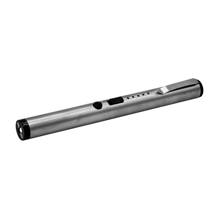 Silver 40 Million Volt Stun Gun Pen Flashlight with Battery Indicator and Pocket Clip - Inside The Bars