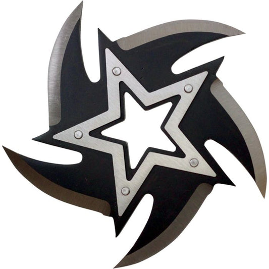 4-Inch Black Five-Point Stainless Steel Throwing Star Featuring Chrome Center