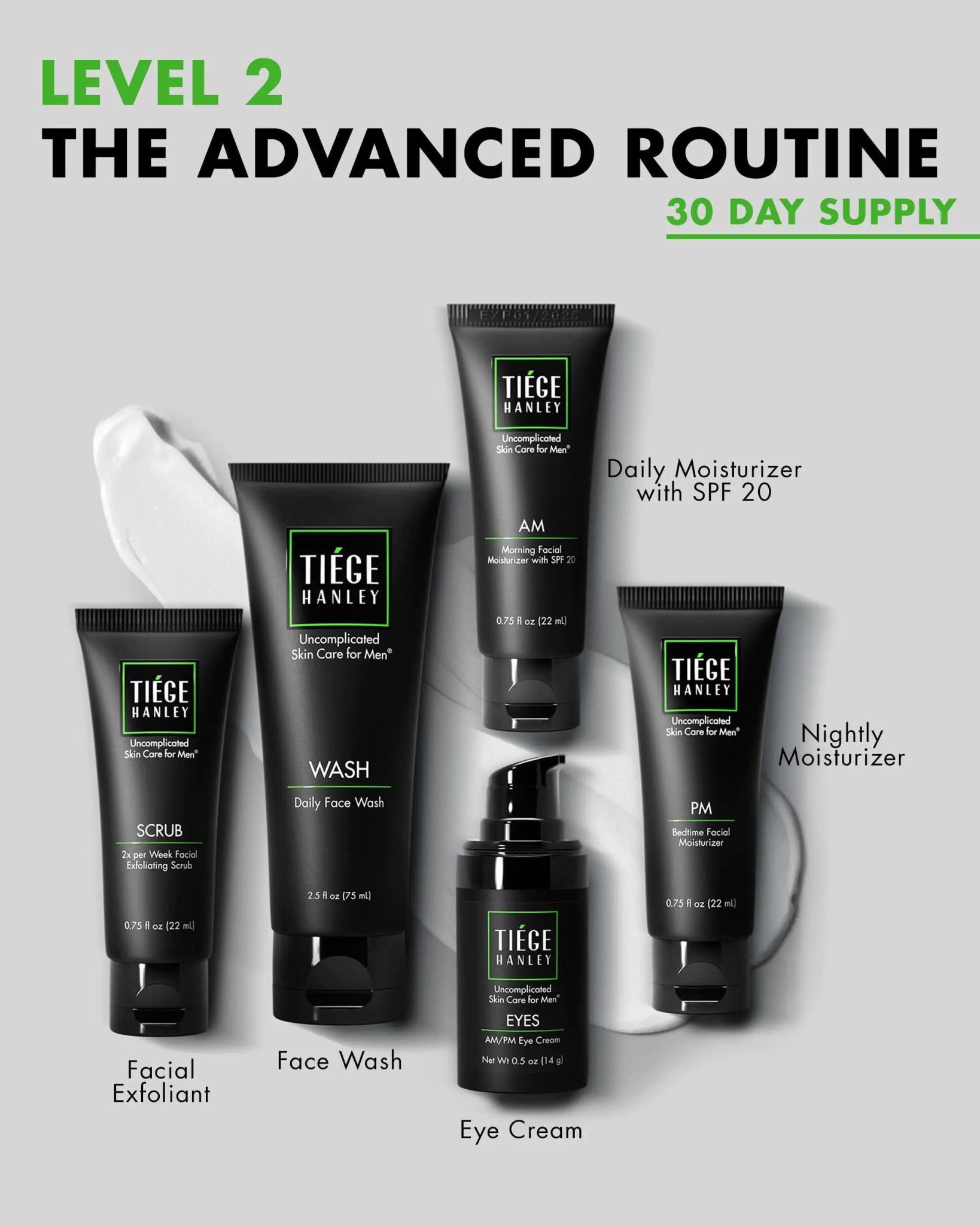 Tiege Hanley Men's Advanced Skincare System - Complete Routine with Face Wash, Moisturizers, Scrub, & Eye Serum - Inside The Bars