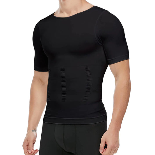 Men's Slimming Compression Workout Tank Top Undershirt Vest for Abs and Abdomen - X-Large Black