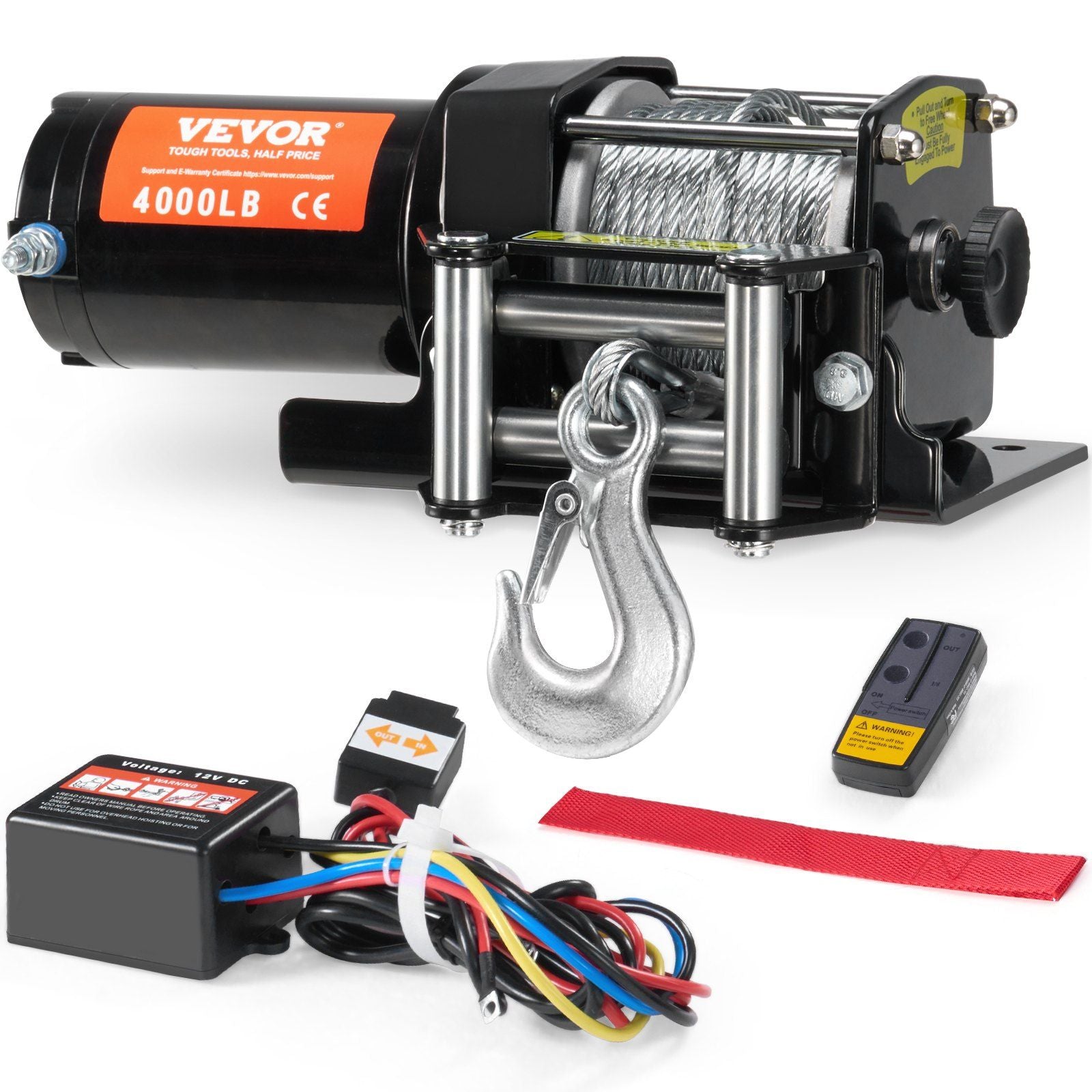 VEVOR Electric Winch ATV UTV 4000 lb Steel Cable Waterproof - Inside The Bars