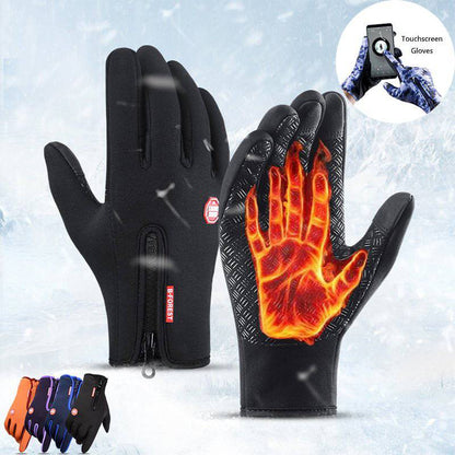 Winter Gloves Touch Screen Riding Motorcycle Sliding Waterproof Sports Gloves With Fleece - Inside The Bars