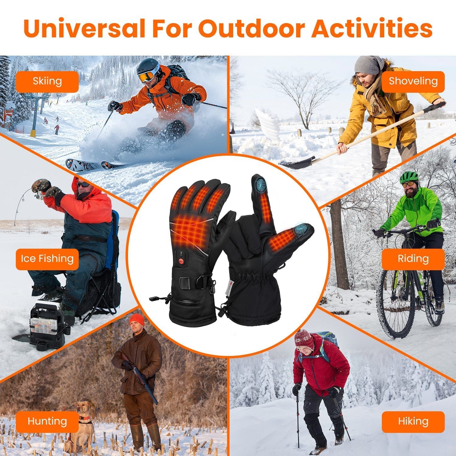 Winter Heated Gloves for Men Women 3000mAh Rechargeable Electric Gloves Waterproof Windproof Touchscreen PU Polyester Gloves With 3 Heated Levels for Outdoor Work Ski Skate Hike Ride - Inside The Bars
