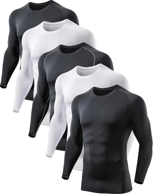 Men's 5-Pack UPF Long Sleeve Compression Workout Shirts